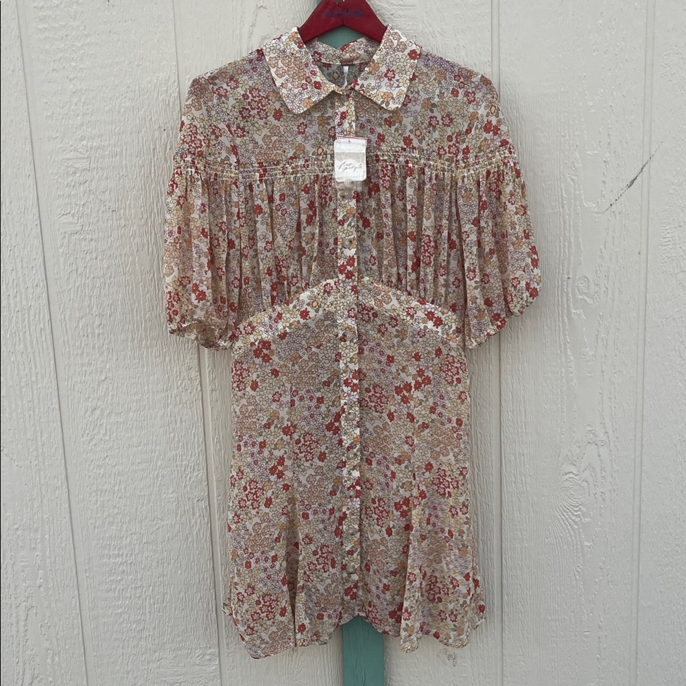 NWT Free People Bonnie Mini Dress In Tea Combo Small